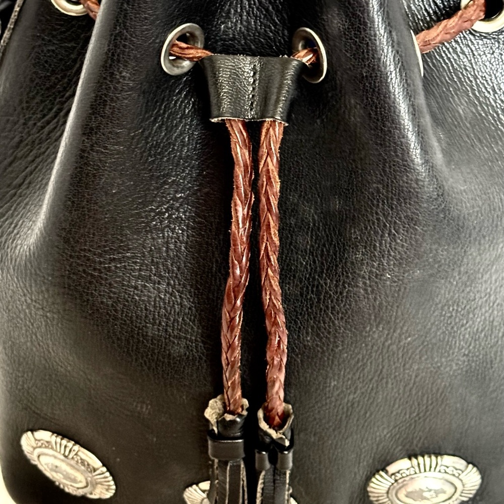 Dooney and Bourke Black Leather Bucket Bag with Brown Accents